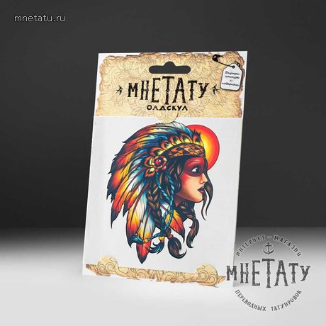 переводная тату татуировка мнетату временная олдскул индианка